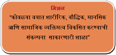 Rectangle: Rounded Corners: मिशन कोवळ्या वयात शारीरिक, बौद्धिक, मानसिक आणि सामाजिक व्यक्तिमत्व विकसित करण्याची  संकल्पना  साकारणारी शाळा